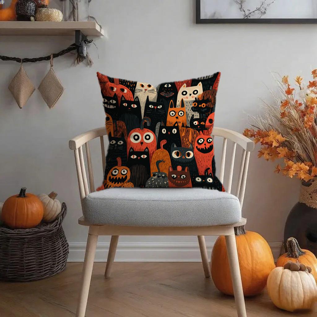 Halloween Cat Patterned Pillowcasesuitable For Sofa Car Bedroom Decorative Cushion Cover Pillow Cover