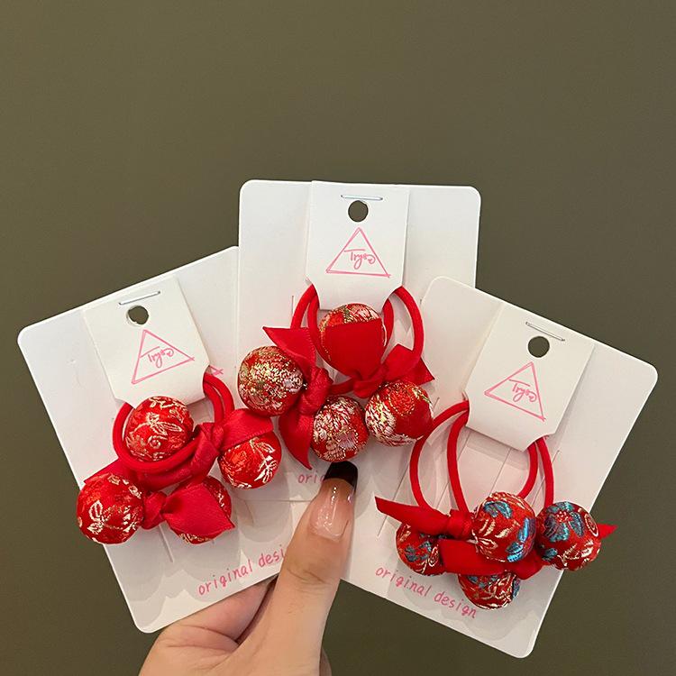 Chinese New Year Red Embroidery Hair Tie for Girls