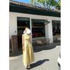 Yellow plaid neck sling dress summer women's seaside vacation wind waist thin backless dress to bare feet