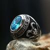 Stainless Steel Unique Black Stone Ring Gothic Biker Retro Old Totem Jewelry for Gifts Free Shipping