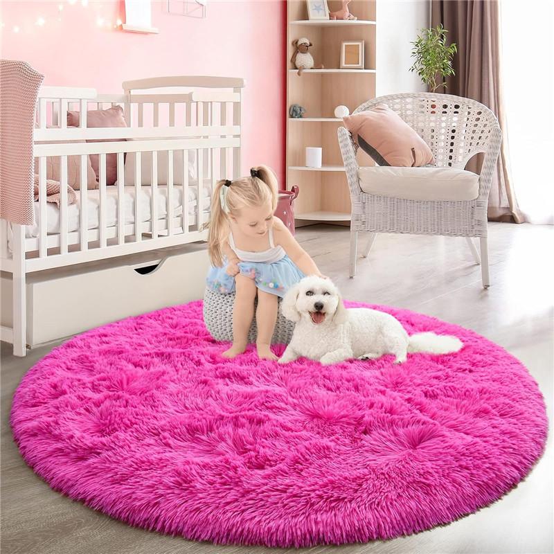 2x2m Round Rug for Bedroom, Super Fluffy Circle Rugs for Baby Nursery Furry Carpet for Children Kids Room, Cute Soft Shaggy Rug for Girls Home Decor