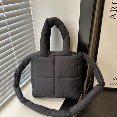 2025 New Down Cotton Bag Women's Simple Soft Checkered Messenger Bag Fashionable Small Square Bag Foreign Style Handbag