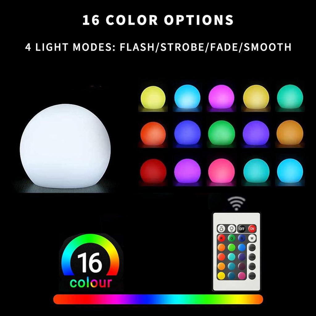 LED Glowing Ball Light, 8-Inch Cordless 16 Color Changing and 4 Light Modes Kids Night Light, Rechargeable & Dimmable Mood Lamp with Remote Control,