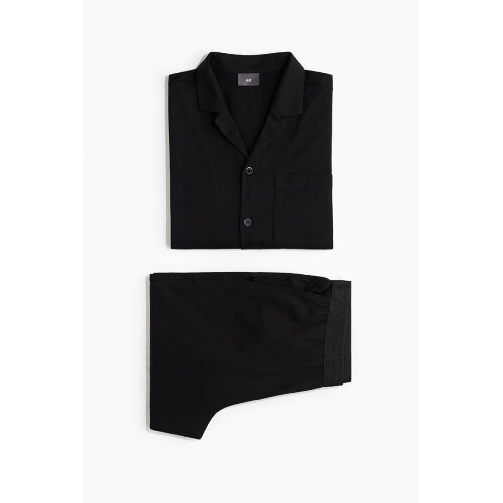 H M Relaxed Fit Cotton Jersey pyjaMas Black
