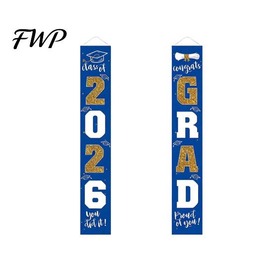 Durable Polyester Graduation Banner 1 Pair 2026 Decoration Class of Congrats Grad Door Sign Porch for Indoor Outdoor Front Hanging Party Supplies