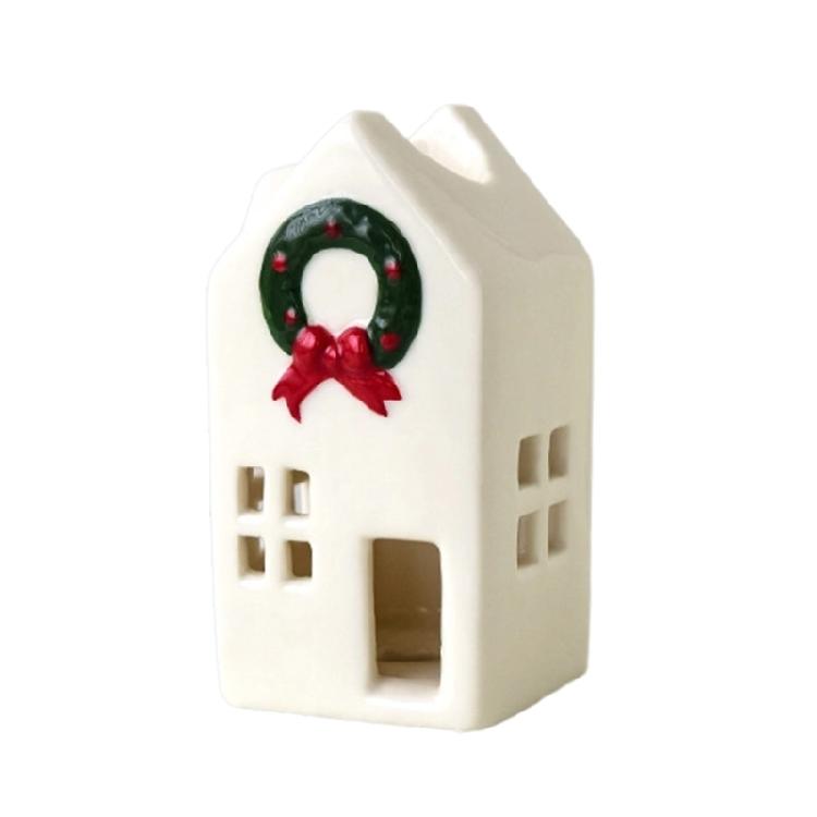 Feiertags-Keramikhaus-Dekorationen Batteriebetriebene Kerzenhalter Weihnachtsdorf Saisonales Geschenk Bereit für die Feiertagspräsentation