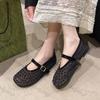 Fashion Women Summer Shoes 2025 Summer Fashion Round Toe Breathable Mary Jane Shoes Lightweight Soft Sole Rhinestone Ballet Flat Shoes