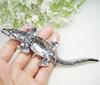 Silver Tone Vintage Crocodile Animal Woman Pendant Brooch Pin Green Rhinestone Gift Women Crystal Alligator Metal Broach Jewelry