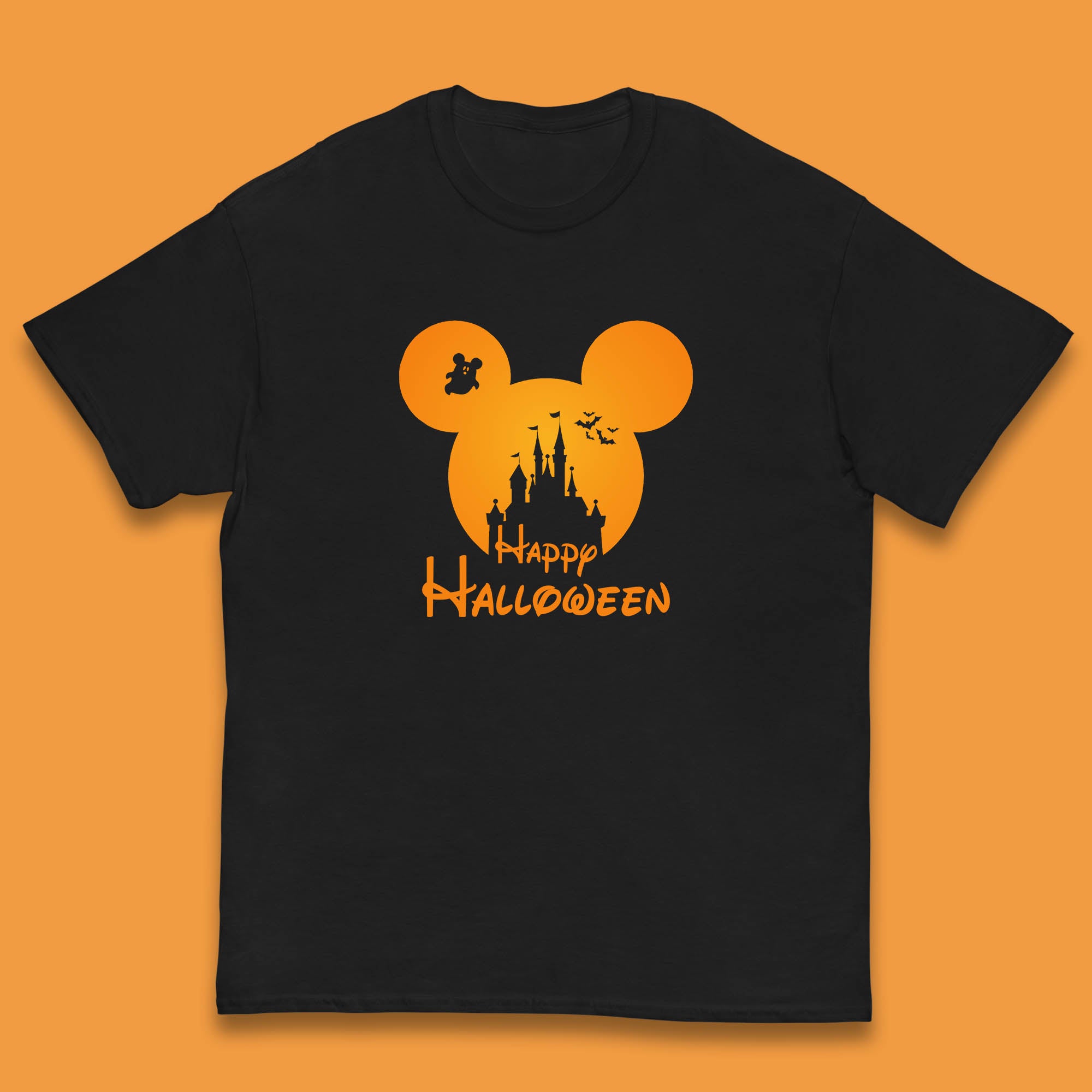 Happy Halloween Mickey Mouse Disney Castle Halloween Scary Boo Flying Bats Kids T Shirt 130
