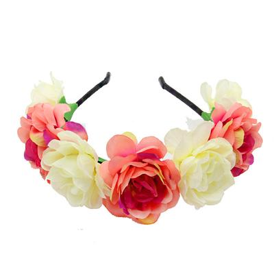 New Fashion Women Bride Flowers Headband Mexican Style Rose Flower Crown Hairband Ladies Elastic Hair Head Hoop Hair Accessories
