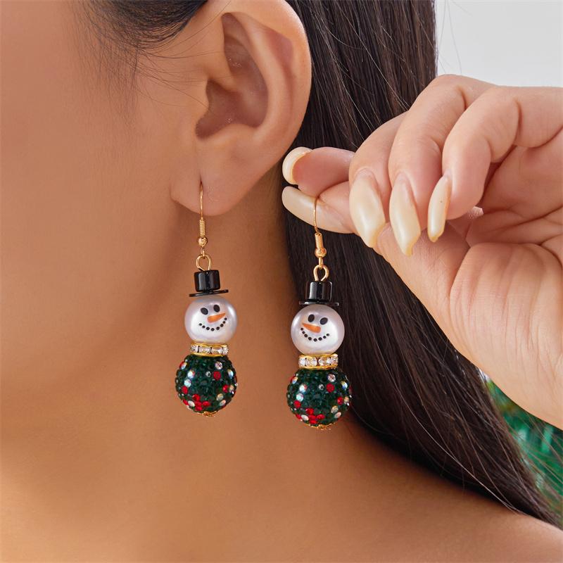 Enchanting Christmas Crystal Snowman Earrings for Women Various Colors Rhinestone Earrings Party Jewellery Accessories