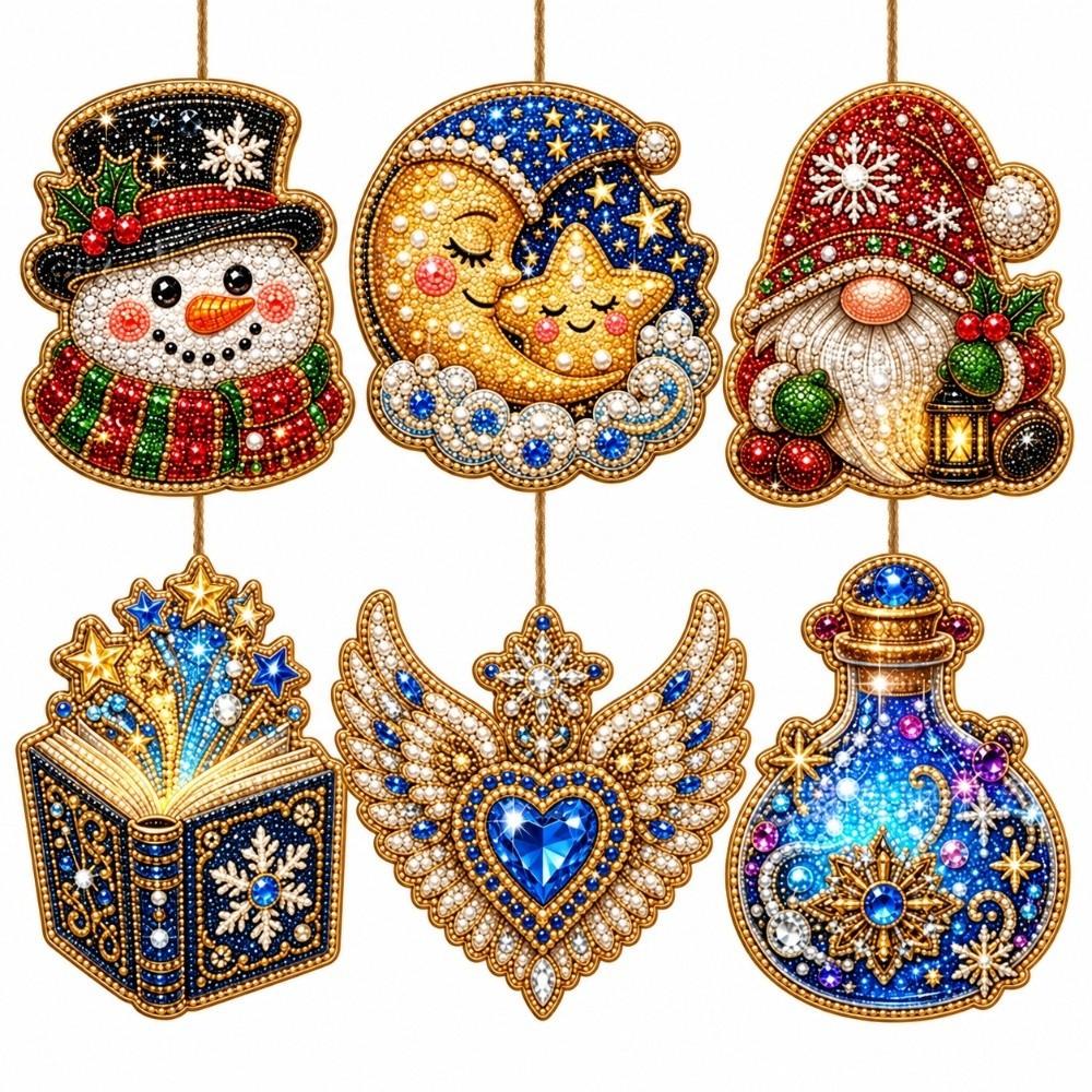 6 Stück/Set Metallkette Diamantmalerei-Set 3D Perlen Hängender Suncatcher Bastelartikel Weihnachtsdekoration