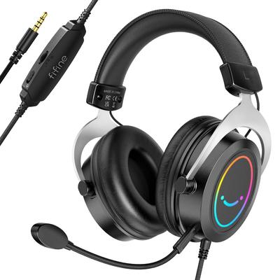 Auriculares Gaming FIFINE Conexión Cableada Sellados Iluminación RGB con Micrófono Desmontable Compatibles con Para Gamers Películas Negro AmpliGame H3 3.5mm