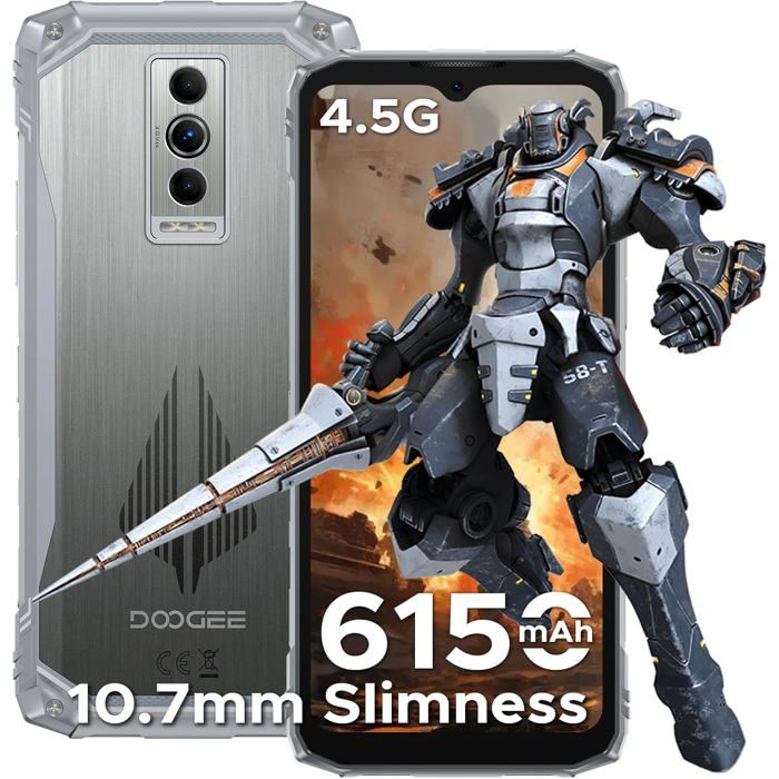 DOOGEE Blade 10 Pro Energy Smartphone 32Go+256Go Écran 6.56" HD+ Telephone Portable Incassable 6150mAh 50MP Dural SIM/NFC Argent