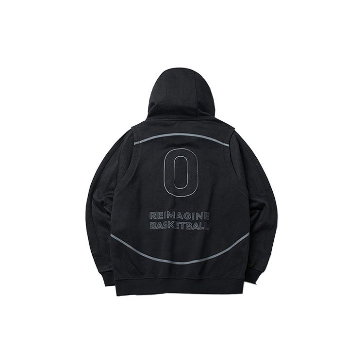 Anta Mesh Spliced Sports Pullover Hoodie Unisex Hoodies Black 172141702R-2