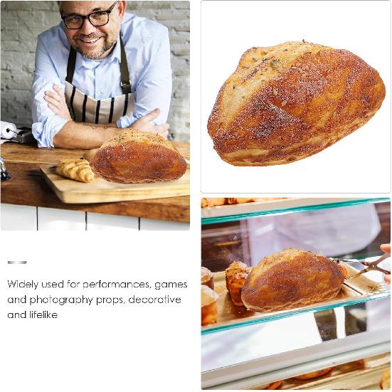 HOMSFOU Artificial French Bread Realistic Food Model Photography Prop, Bakery Display, Household Decor, 15.5X9CM, Bright Color, Rustic Style,