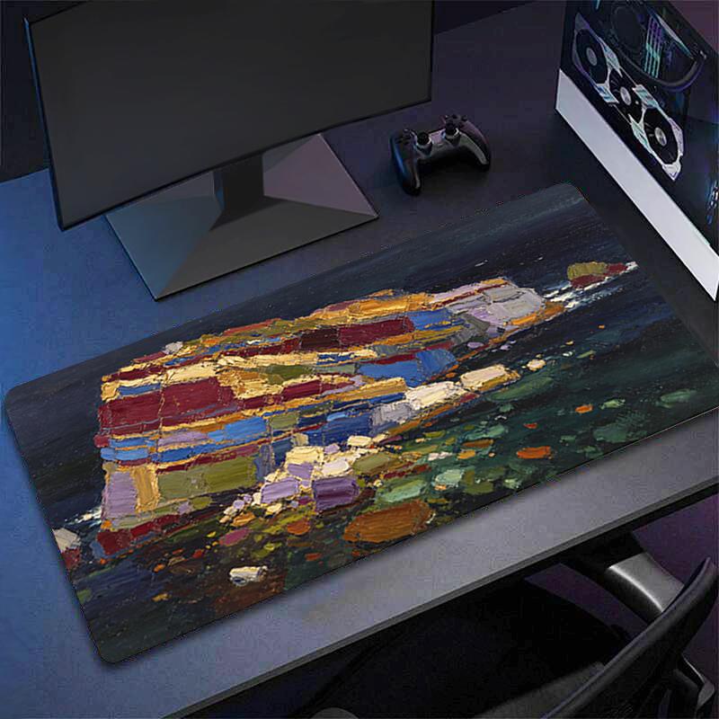 Large Esports Mouse Pad Smooth Abstract Oil Painting Flexible Rubber Gamer Pc Computer Keyboard For Cs Kawaii Mosuepad