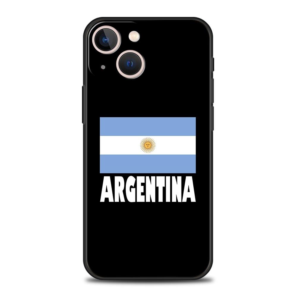 Coque de téléphone de luxe pour iPhone 11 12 13 15 16 14 Pro Max X XR XS 7 8 Plus 2020 Noir Housse souple Funda Drapeau Argentine Football 10