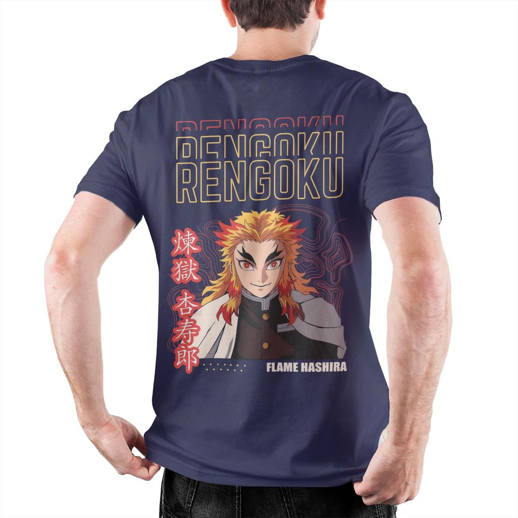 Mens Rengoku Kyojuro Demons Slayers T Shirt  Pure Cotton Tops Fashion Short Sleeve O Neck Tee Shirt Birthday Present TShirt