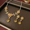 European Style Zircon Flower Tassel Necklace and Earrings Set