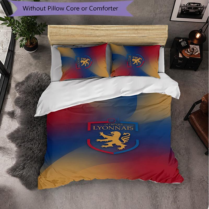 Lyon FC Themed Bedding 3Pcs Duvet Cover Set Decorative Bed Linen For Teen Room Home Decoration
