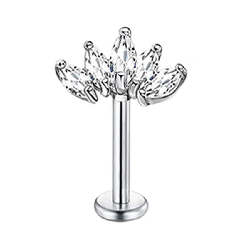 Crystal Flower Tragus Piercing Earring Flat 16G Cross Cartilage Piercing Stud Helix Jewelry Conch Rook Lobe Earring Labret Stud