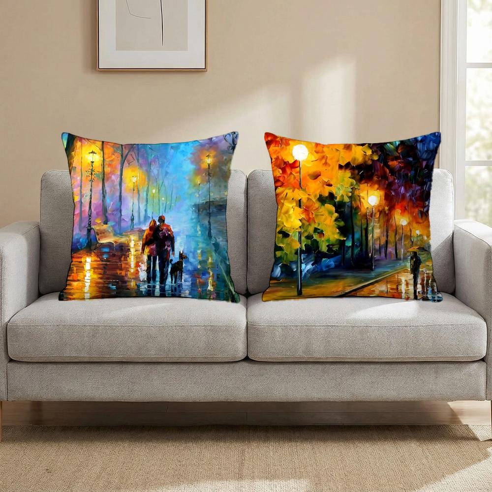 L-Leonid Afremov Oil Painting Cushion Cover Multi-Scene Pillow Cover for Home & Car - Reversible, Soft & Durable for Daily Use