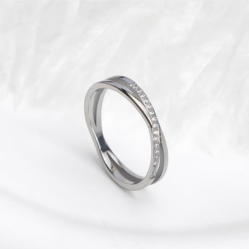 Stainless Steel Pave CZ Cross Ring Wedding Band for Women Girl Size 5-10