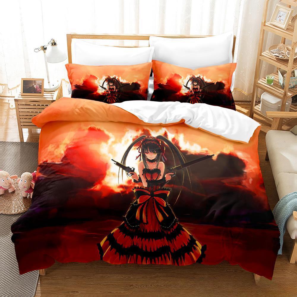 Nové datum A Live Tokisaki Kurumi Ložní souprava Single Twin Full Queen King Size Bed Souprava Aldult Kid Ložnice Soupravy přikrývek Anime