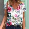 Plant and Flower 3D Printed Women's V-neck T-shirt Short Sleeve Top Harajuku Street T-shirt