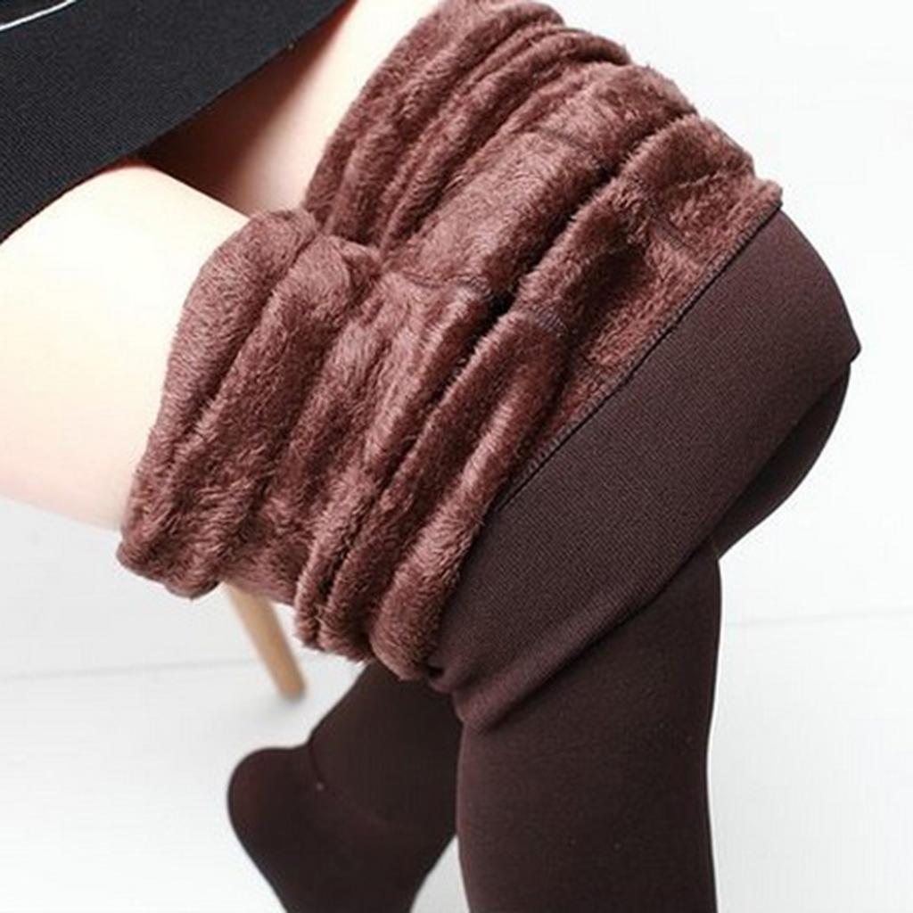 Women's Fleece Leggings Solid Color Regular Size Jean Look Jeggings Tights for Autumn and Winter