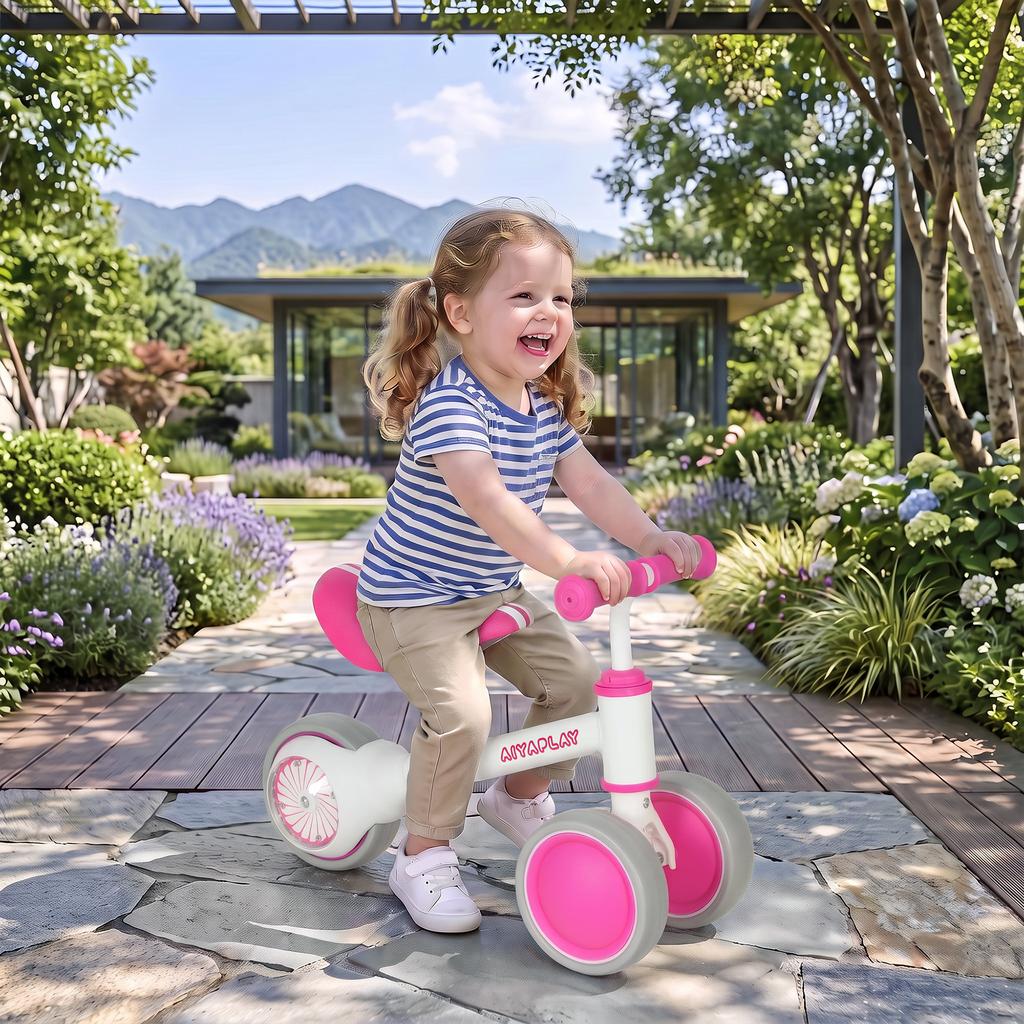 Balance Bike for Kids 1-2 Years, Toddler Bike with Adjustable Seat and Lighting Rear Wheels for Boys and Girls, Pink