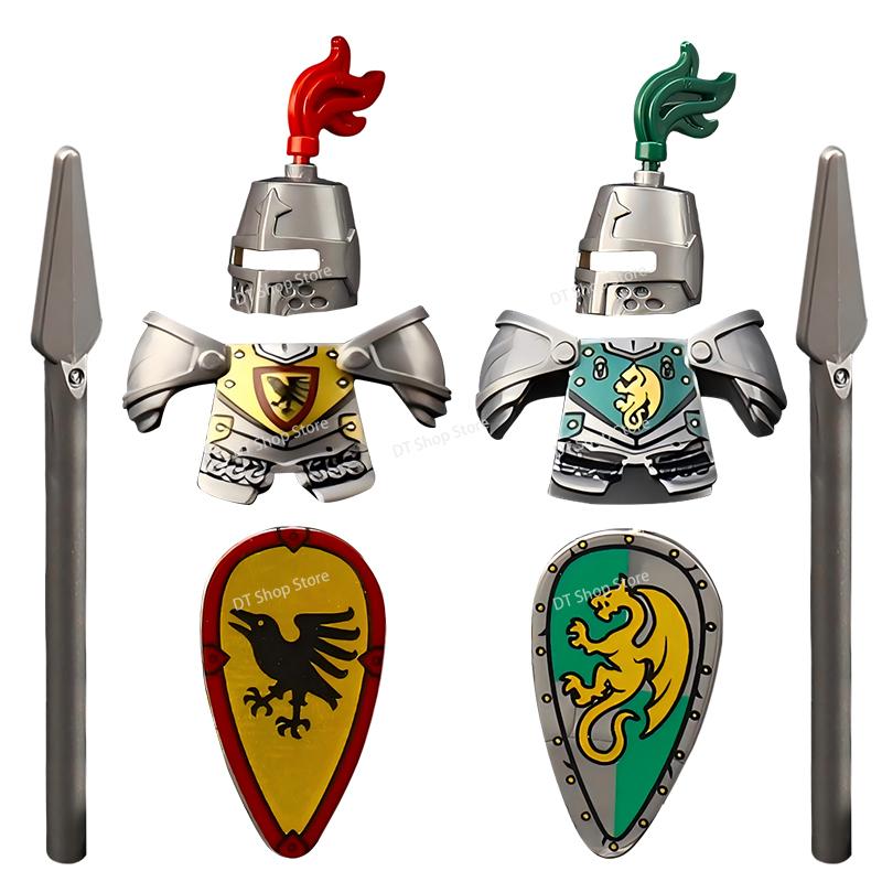 Medieval Ancient Castle Green Dragon Raven Knights Armour Assemble Scene Building Block Figures Children's Bricks DIY Toys Gifts