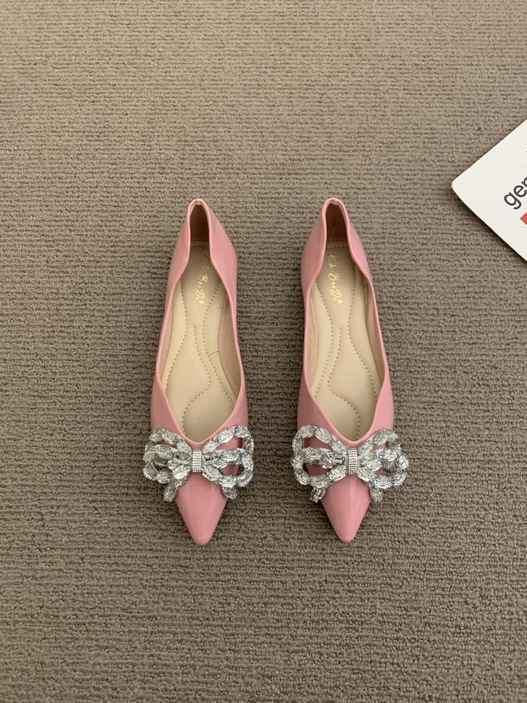 Fashion Flat Shoes for Women 2025 Spring and Autumn Diamond Butterfly New Pointed Shallow Mouth Plus Size Women's Shoes Ladies