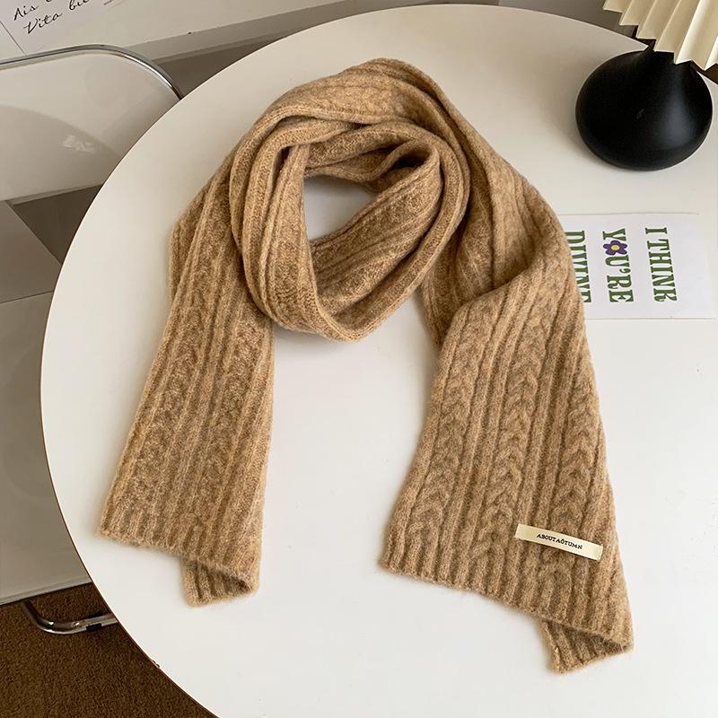 New Style Wool Solid Color Knitted Scarf for Women Winter Korean Style High End Warm and Cold Protection Neck Scarf