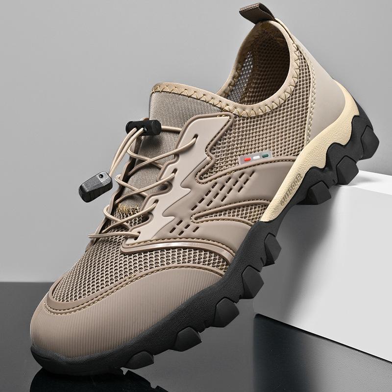 2025 summer breathable mesh men's shoes sports and leisure shoes men's mesh creek walking shoes non-slip outdoor hollow shoes