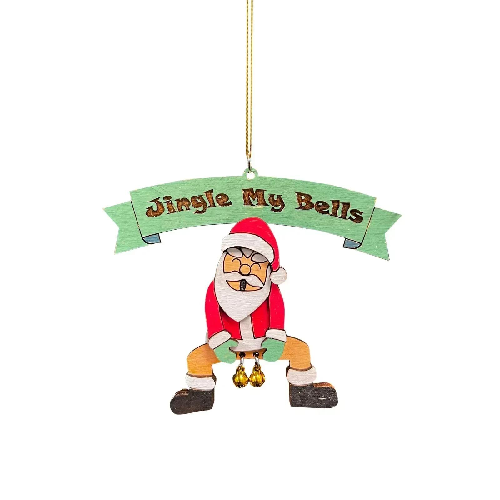 

Jingle My Bells Fun Christmas Ornament Acrylic Printed Santa Butt Bell Ornament Hanging Decoration Gift Tree Pendant Party Decor Material- Acrylic