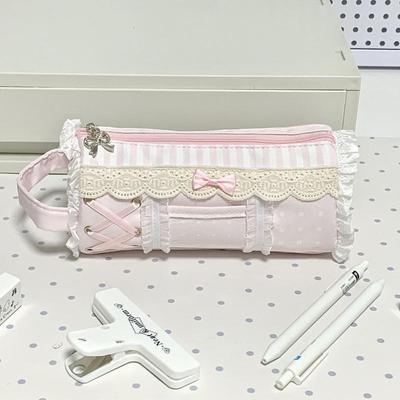 Süßes Rosa Spitzen Mädchen Federmäppchen Große Kapazität Stiftehalter für Schulprüfungsbedarf 1 Stück