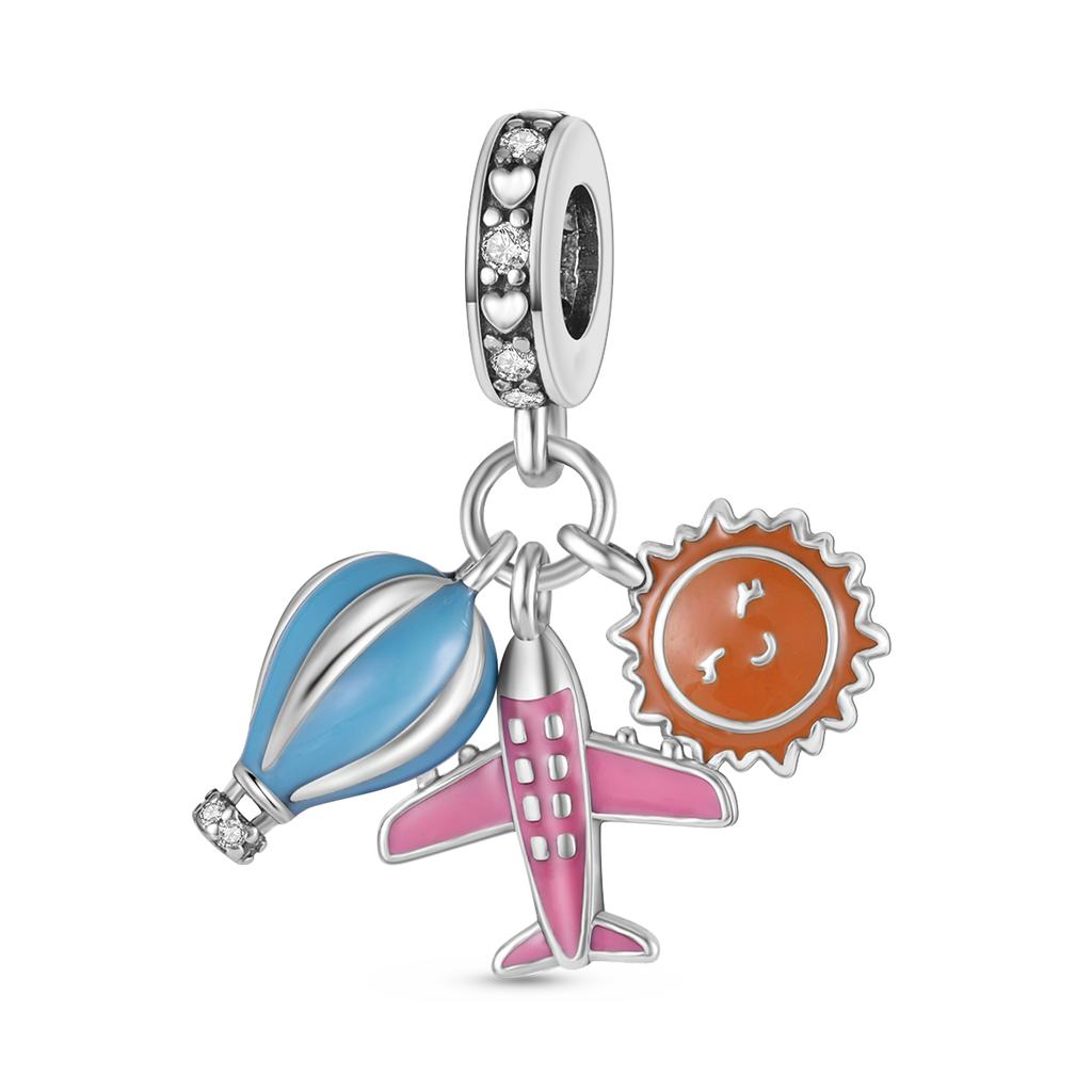Copper Metal Plated Travel Airplane Plane Pendant Bead Components Compatible With Authentic Original Pandora Bracelet High Quality Fine Jewelry Do It