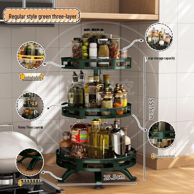 Multi-Layer Rotating Kitchen Seasoning Rack for Countertop Bottle and Jar Storage
