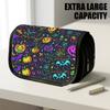 1pc Portable Flip-Top Halloween Themed Pencil Case with Double-Layer Zipper, Neon Halloween Pumpkins And Spiders Design, Large Capacity Thickened Oxfo