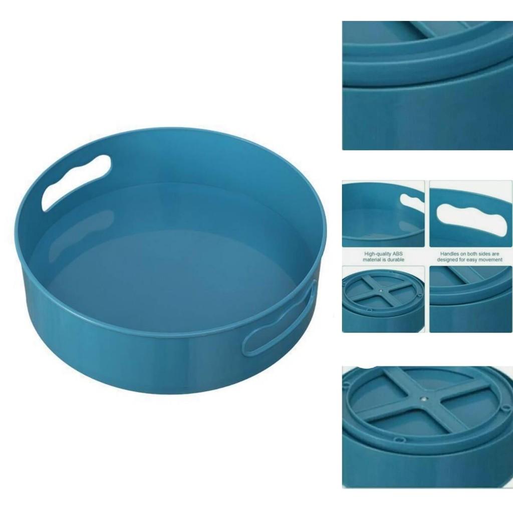 Space-saving Rotating Kitchen Storage Box With Elegant White And Blue Colors For Countertops