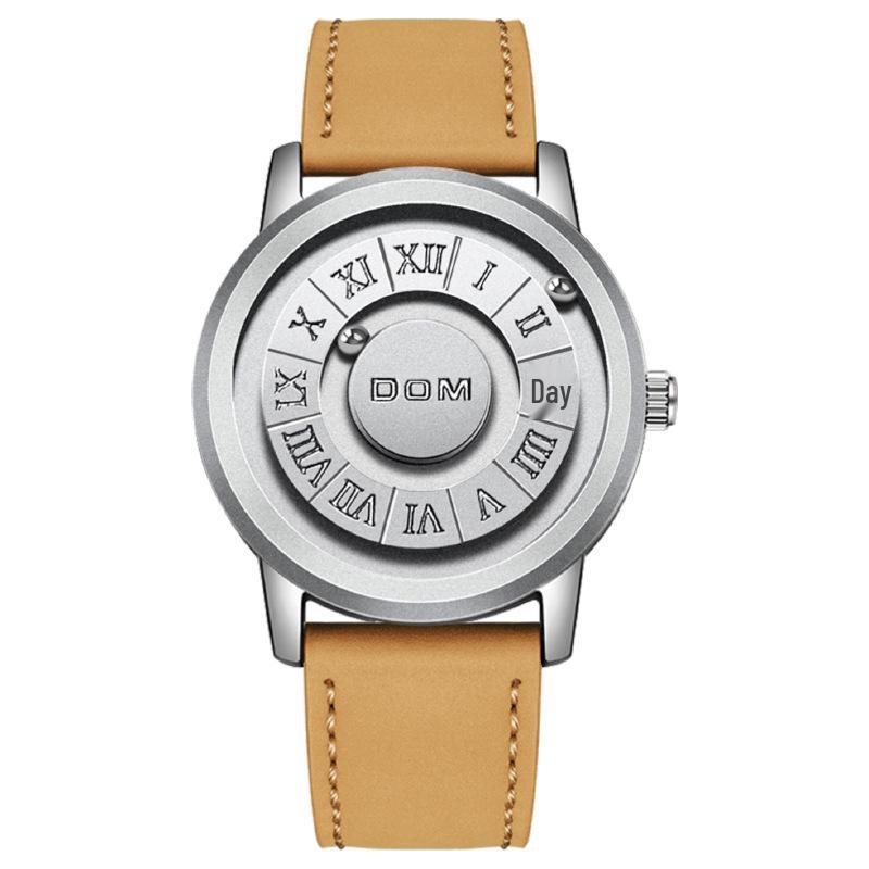 DOM Black Technology Men's Waterproof Quartz Watch with Roman Numeral Dial and Steel Ball Magnetic Levitation.