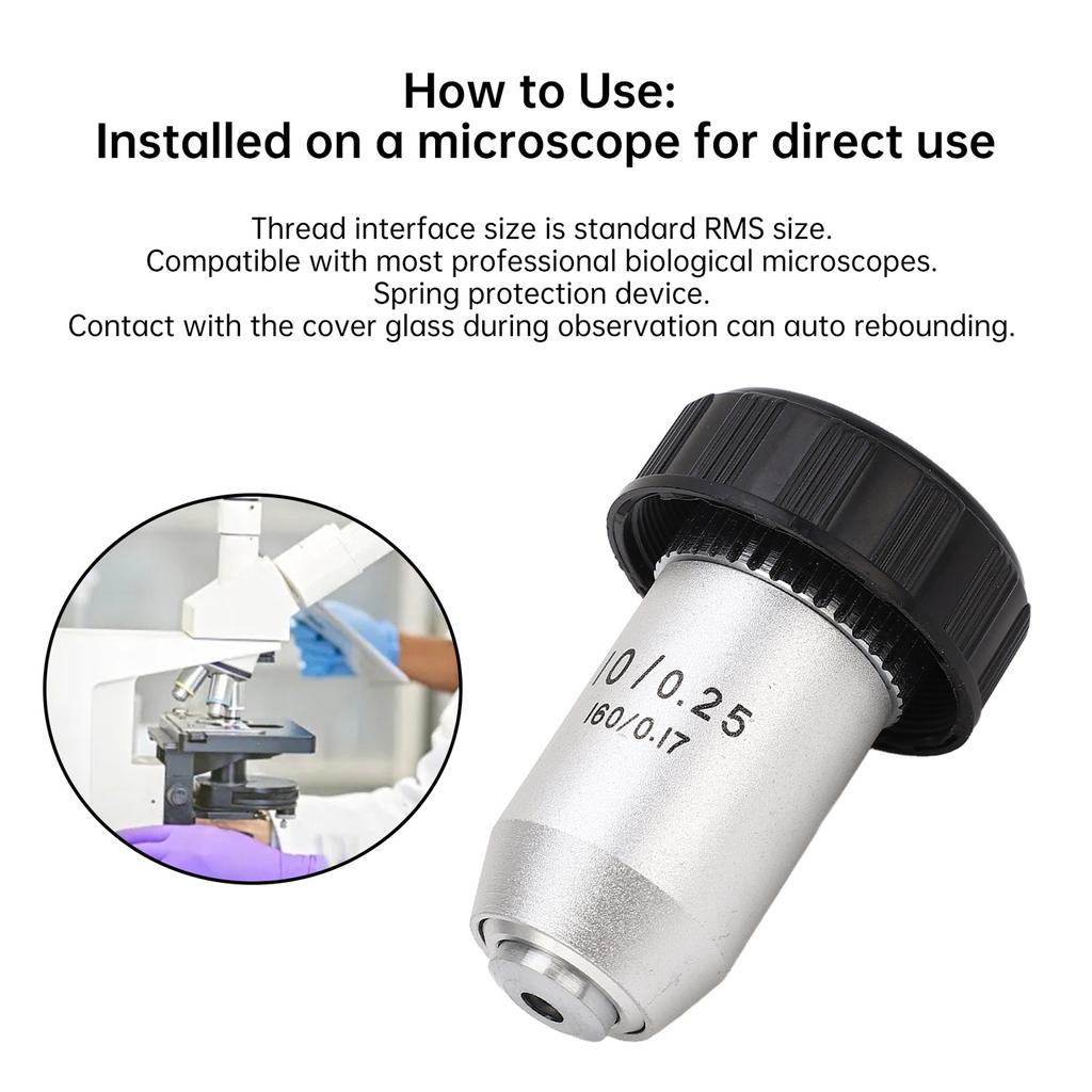 Achromatic Objective Lens 10X Brass Chrome Plated RMS Interface Microscope Objective Lens