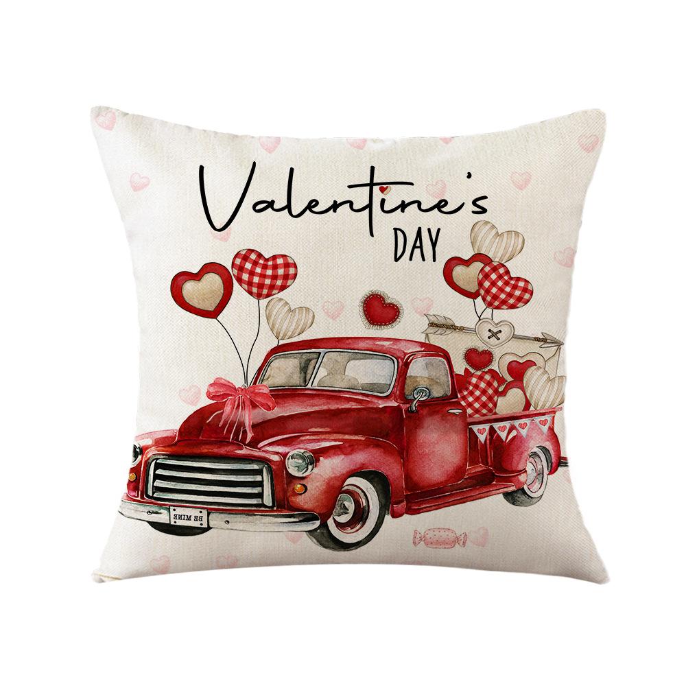 Valentine's Day Pillow Cover New Truck Love Linen Cushion Decorative Sofa Cushion Cover Home