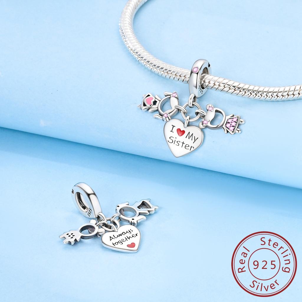 Real Copper I Love My Sisters Pendants Charms Beads Jewellery Fit Original Bracelet For Women Diy Gift
