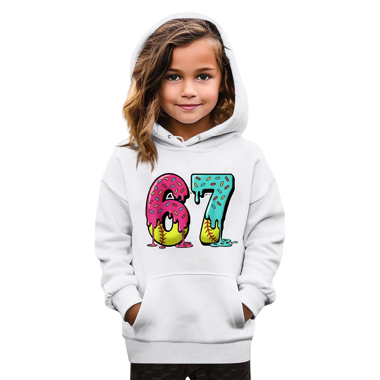 

Детская мода Принтованный пуловер Повседневный с длинным рукавом Свитшот с круглым вырезом и капюшоном 160 белый