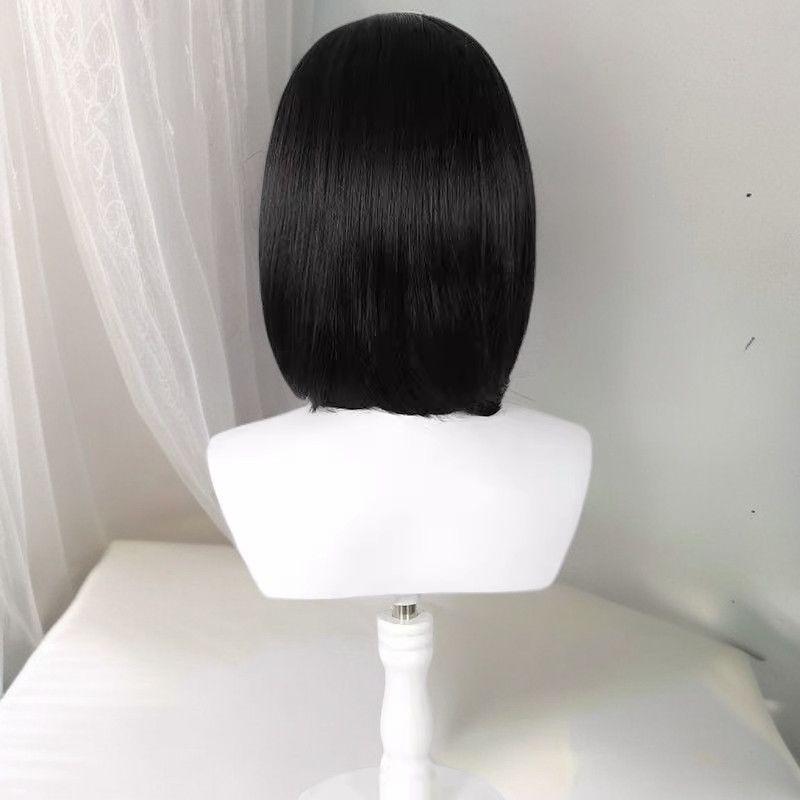 Girl Wearing Cos-style Short Straight Wig Pompadour-style JK Wig for Daily Wear or Anime Cosplay Wigs