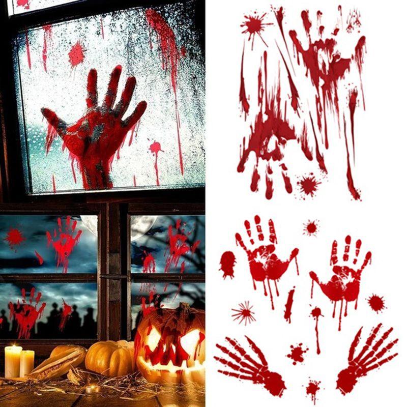 Scary Halloween Bloody Hand Foot Print Stickers For Realistic Zombie Party Decor