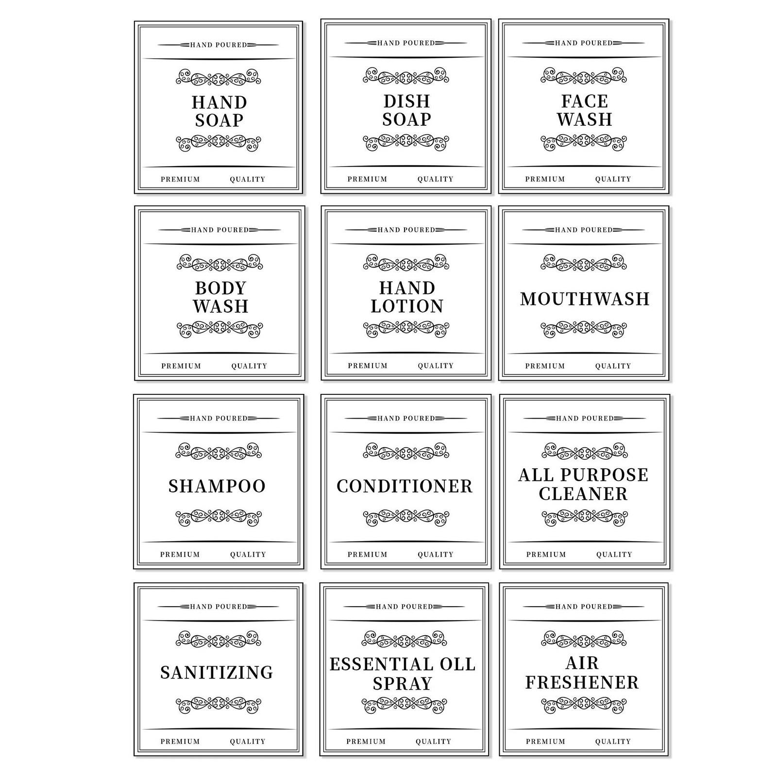 

12 шт. Водонепроницаемая клейкая этикетка для стеклянного дозатора мыла и пластиковых бутылок, наклейка для кухонного, ванного и душевого набора белый